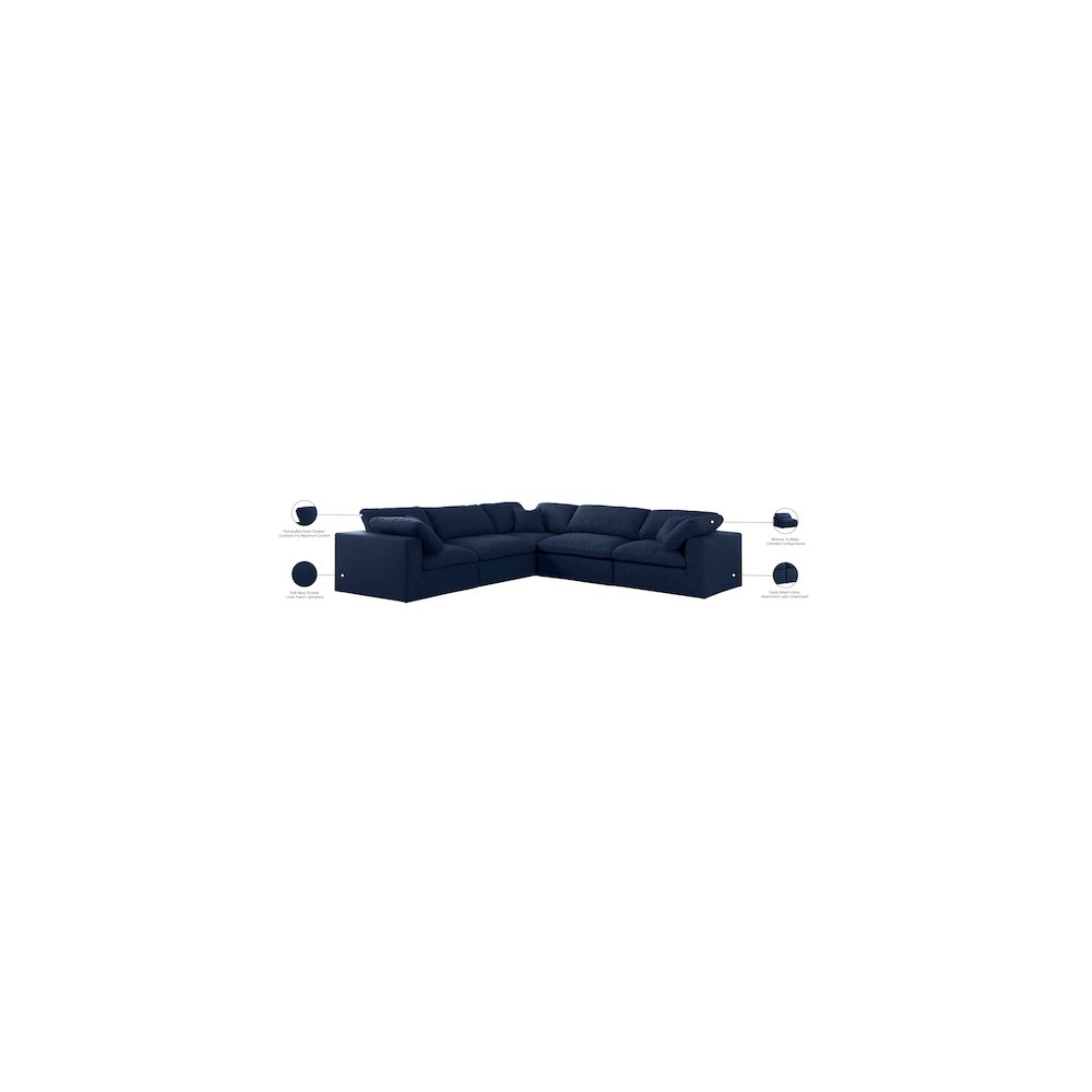 Serene Navy Linen Textured Fabric Deluxe Comfort Modular Sectional