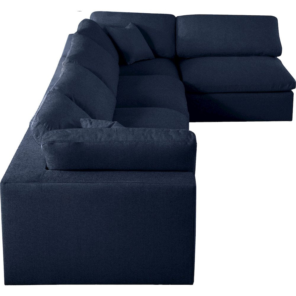 Serene Navy Linen Textured Fabric Deluxe Comfort Modular Sectional