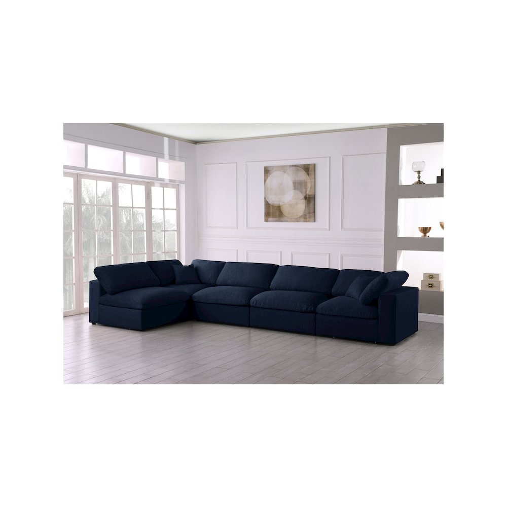 Serene Navy Linen Textured Fabric Deluxe Comfort Modular Sectional