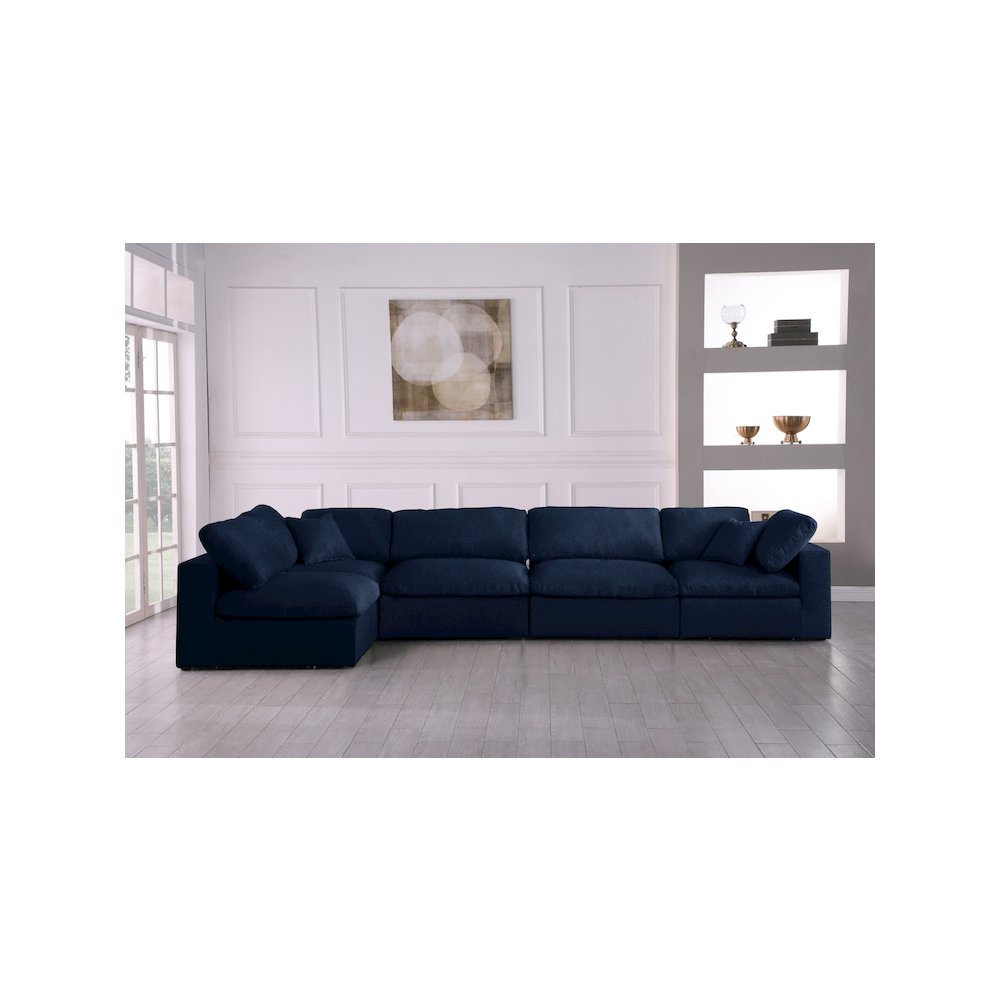 Serene Navy Linen Textured Fabric Deluxe Comfort Modular Sectional