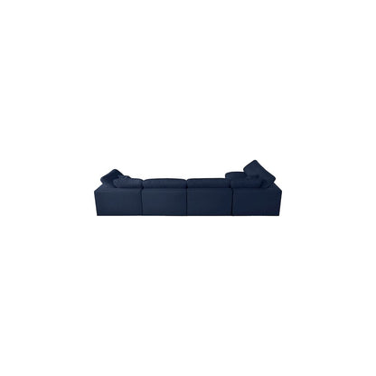 Serene Navy Linen Textured Fabric Deluxe Comfort Modular Sectional