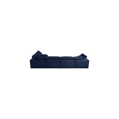 Serene Navy Linen Textured Fabric Deluxe Comfort Modular Sectional