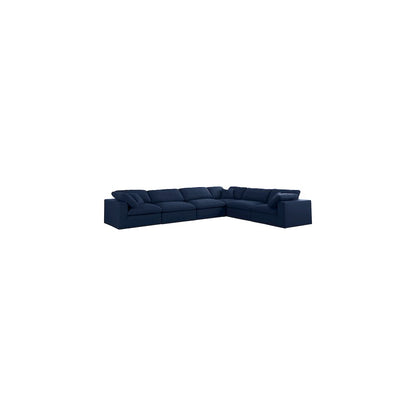 Serene Navy Linen Textured Fabric Deluxe Comfort Modular Sectional