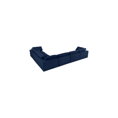 Serene Navy Linen Textured Fabric Deluxe Comfort Modular Sectional