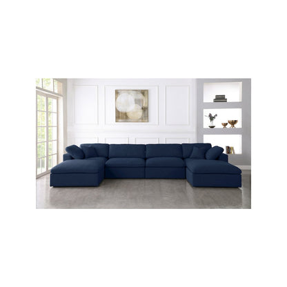 Serene Navy Linen Textured Fabric Deluxe Comfort Modular Sectional