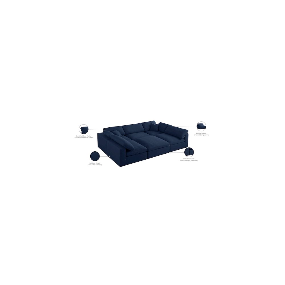 Serene Navy Linen Textured Fabric Deluxe Comfort Modular Sectional