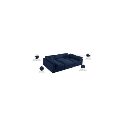Serene Navy Linen Textured Fabric Deluxe Comfort Modular Sectional