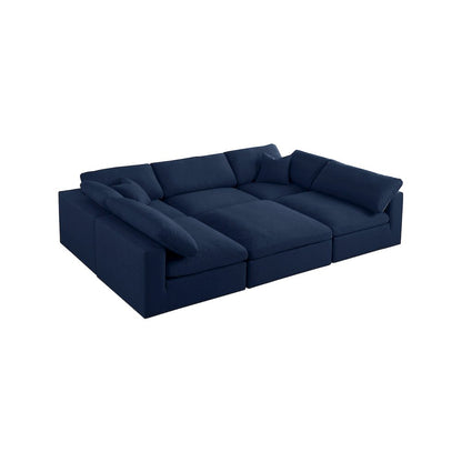 Serene Navy Linen Textured Fabric Deluxe Comfort Modular Sectional
