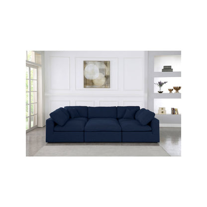 Serene Navy Linen Textured Fabric Deluxe Comfort Modular Sectional