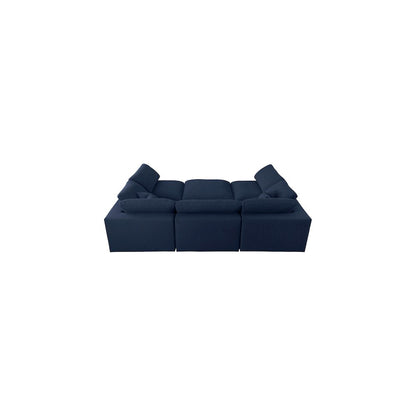 Serene Navy Linen Textured Fabric Deluxe Comfort Modular Sectional