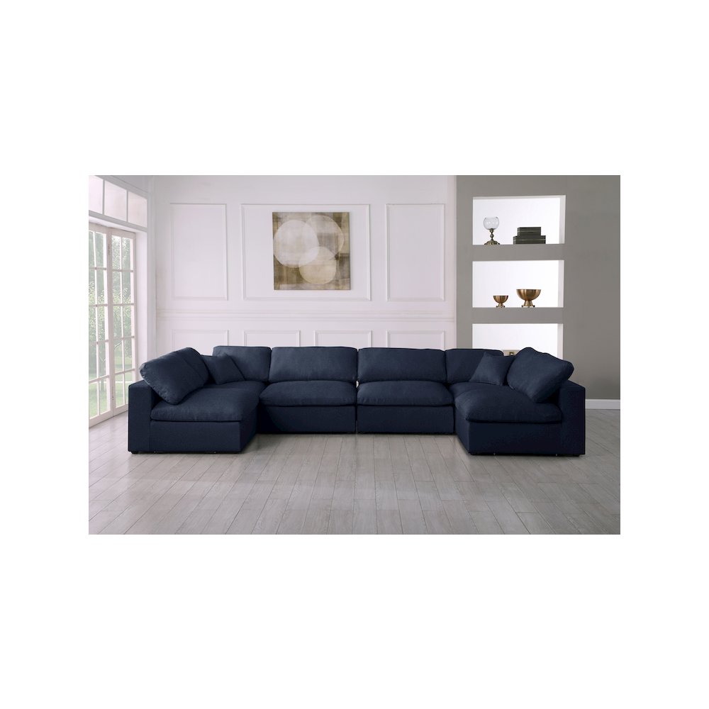 Serene Navy Linen Textured Fabric Deluxe Comfort Modular Sectional
