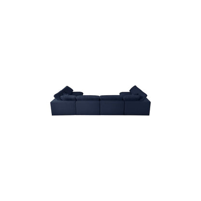Serene Navy Linen Textured Fabric Deluxe Comfort Modular Sectional