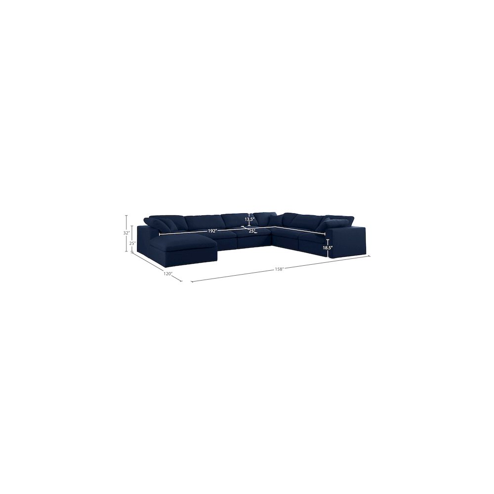 Serene Navy Linen Textured Fabric Deluxe Comfort Modular Sectional