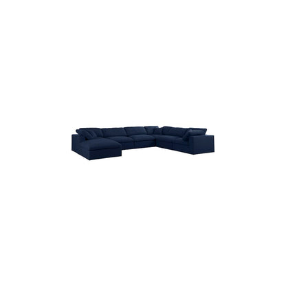 Serene Navy Linen Textured Fabric Deluxe Comfort Modular Sectional