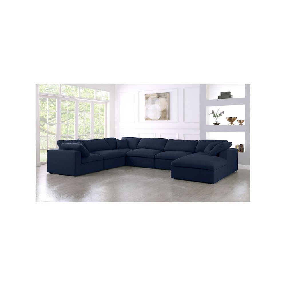 Serene Navy Linen Textured Fabric Deluxe Comfort Modular Sectional