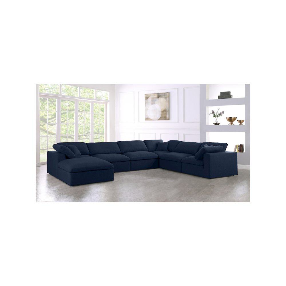 Serene Navy Linen Textured Fabric Deluxe Comfort Modular Sectional
