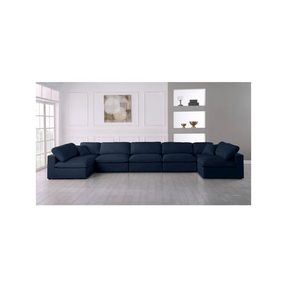 Serene Navy Linen Textured Fabric Deluxe Comfort Modular Sectional