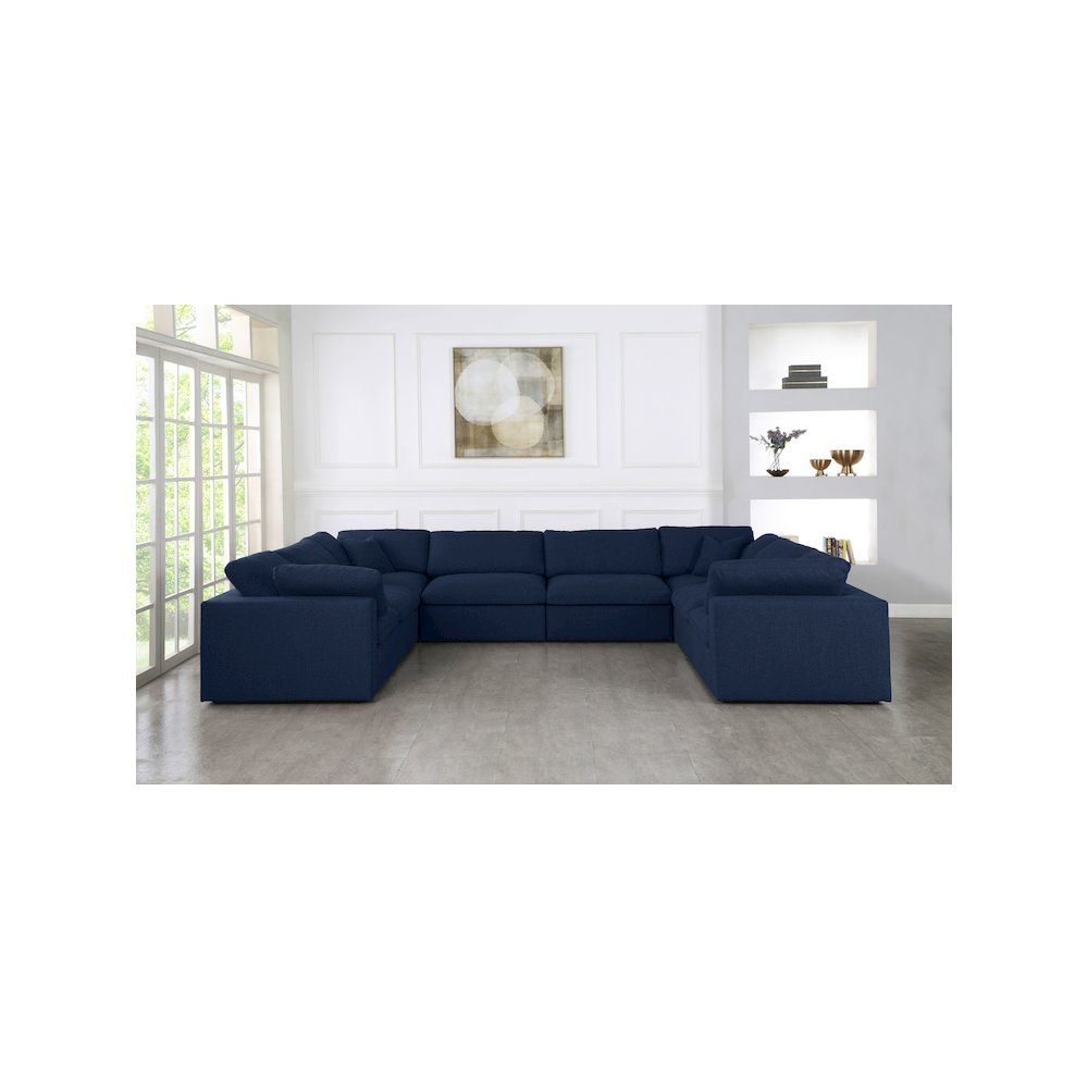 Serene Navy Linen Textured Fabric Deluxe Comfort Modular Sectional