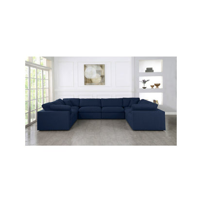 Serene Navy Linen Textured Fabric Deluxe Comfort Modular Sectional