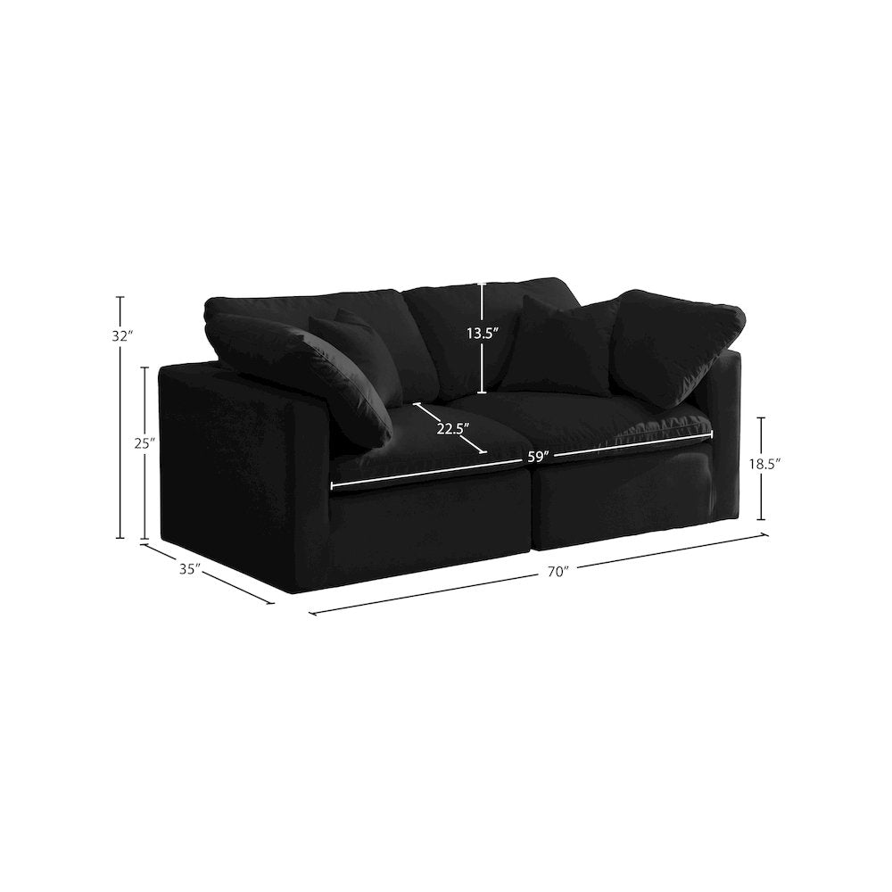 Plush Black Velvet Standard Comfort Modular Sofa
