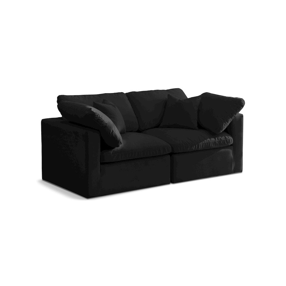 Plush Black Velvet Standard Comfort Modular Sofa