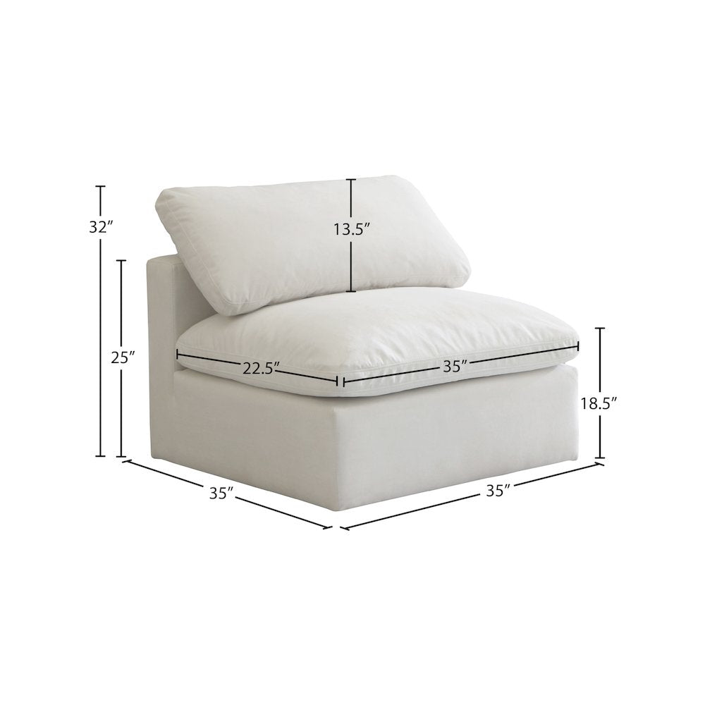 Plush Cream Velvet Standard Comfort Modular Armless Chair