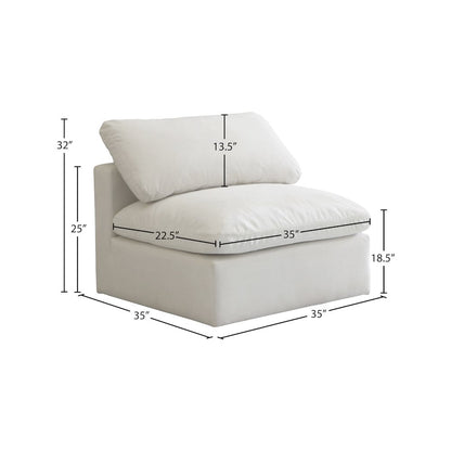 Plush Cream Velvet Standard Comfort Modular Armless Chair