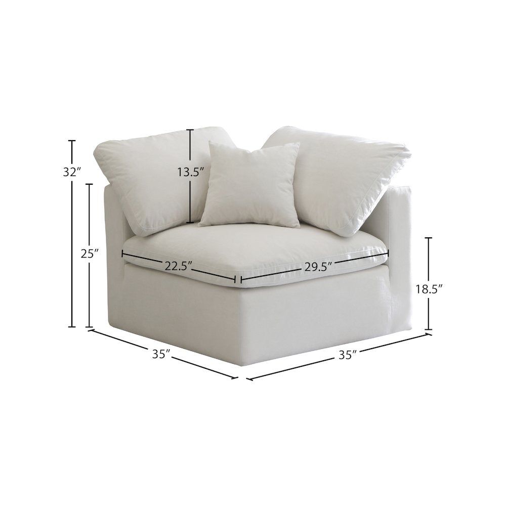 Plush Cream Velvet Standard Comfort Modular Corner Chair