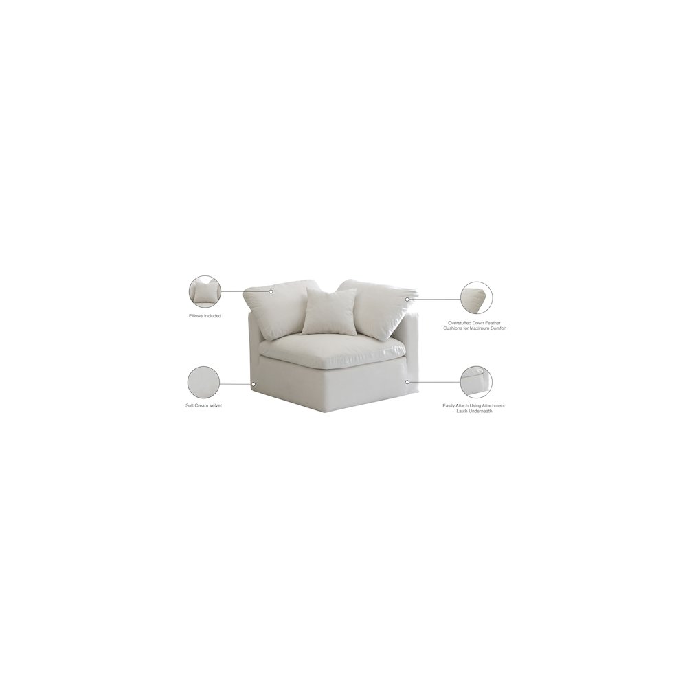 Plush Cream Velvet Standard Comfort Modular Corner Chair