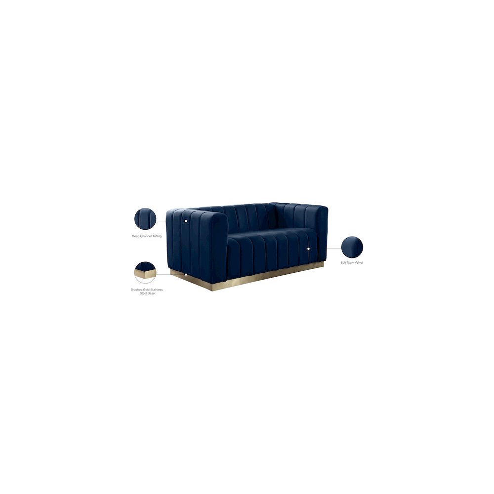 Marlon Navy Velvet Loveseat