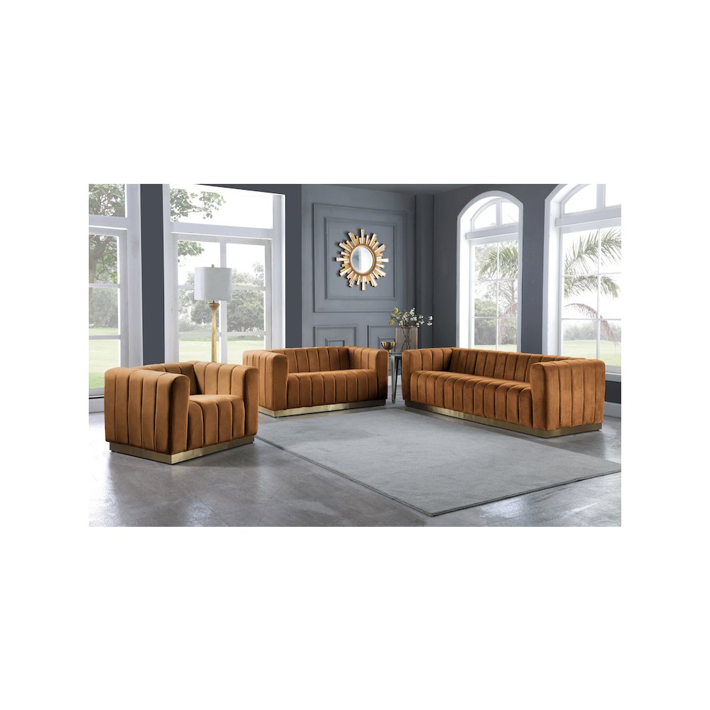 Marlon Saddle Velvet Loveseat