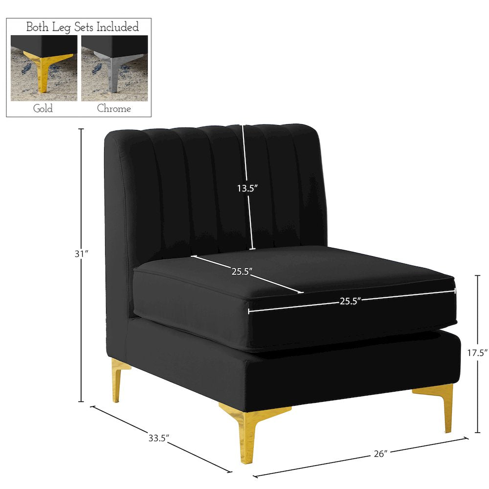 Alina Black Velvet Armless Chair