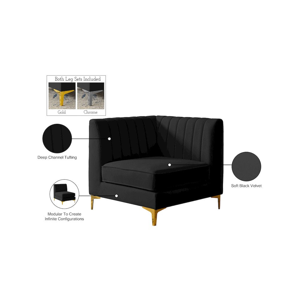 Alina Black Velvet Corner Chair