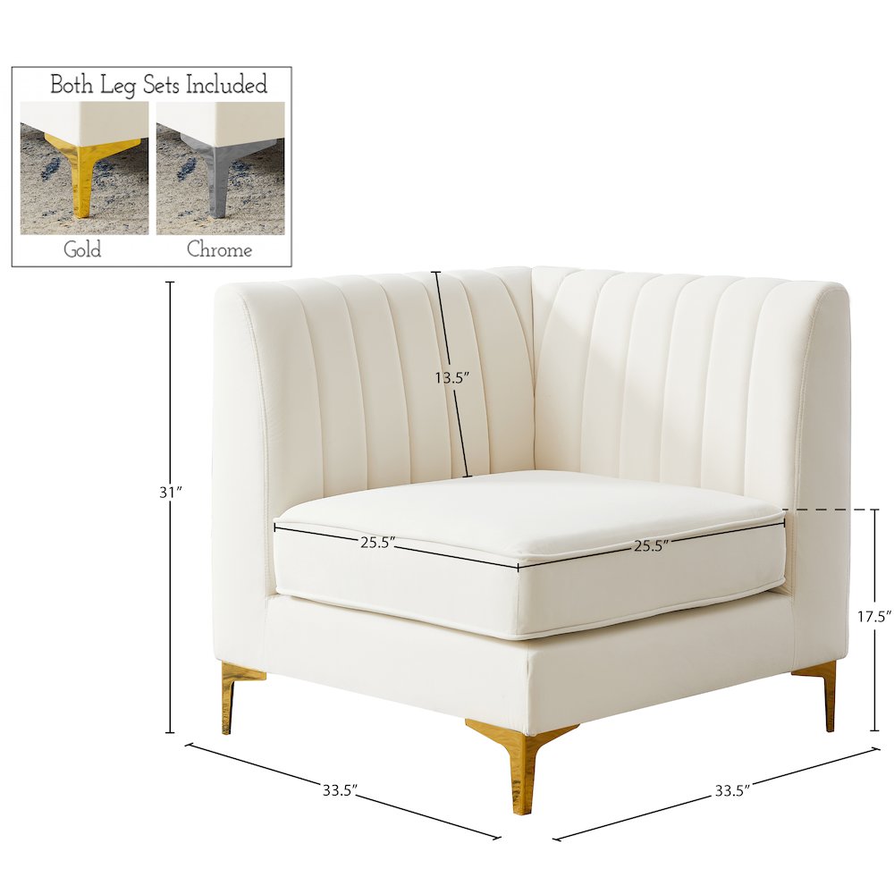 Alina Cream Velvet Corner Chair