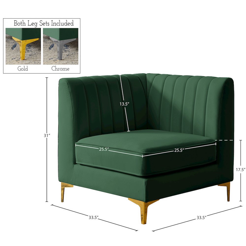 Alina Green Velvet Corner Chair