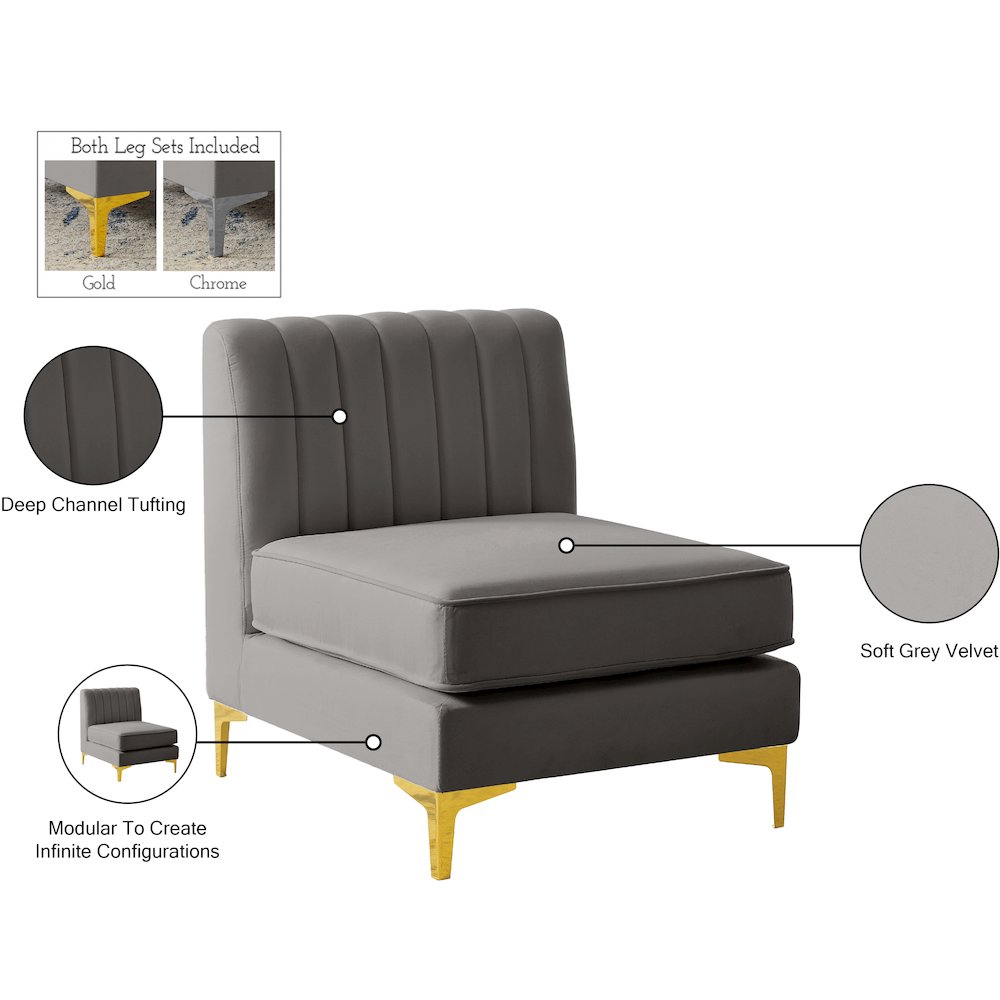 Alina Grey Velvet Armless Chair