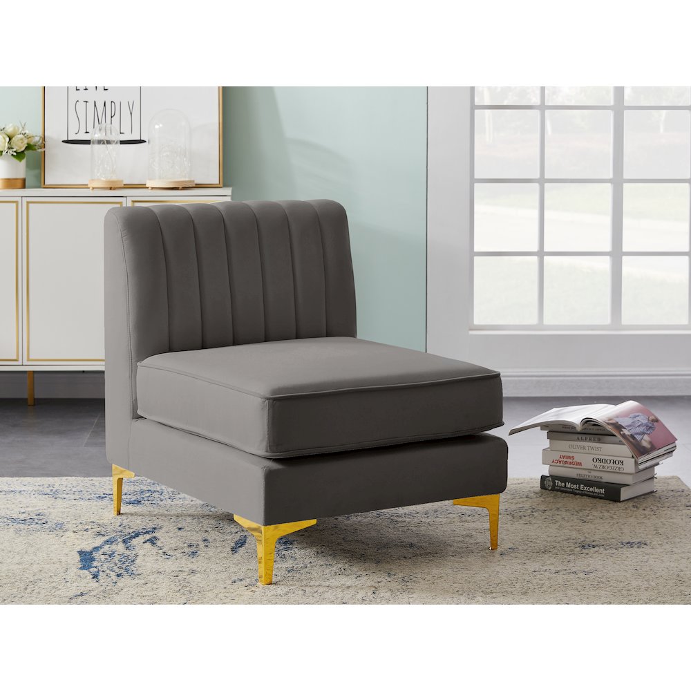 Alina Grey Velvet Armless Chair