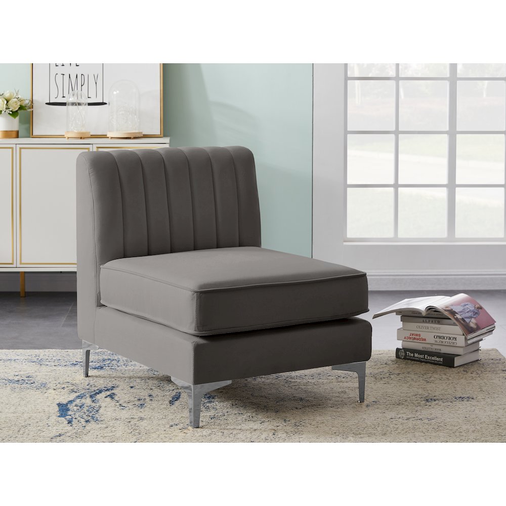 Alina Grey Velvet Armless Chair