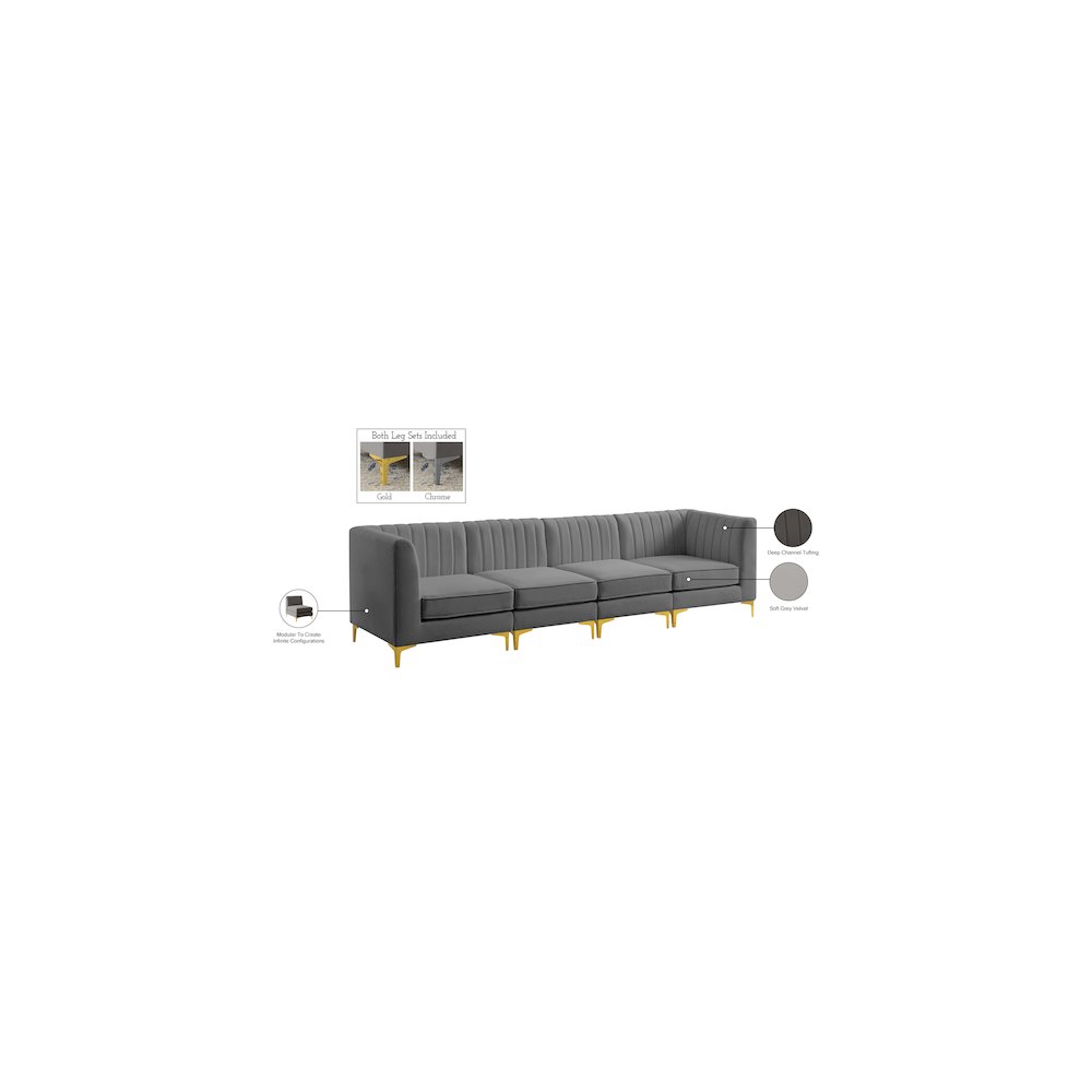 Alina Grey Velvet Modular Sofa
