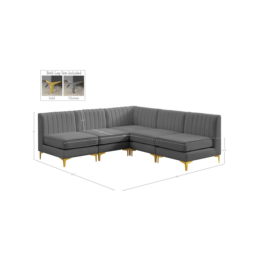 Alina Grey Velvet Modular Sectional
