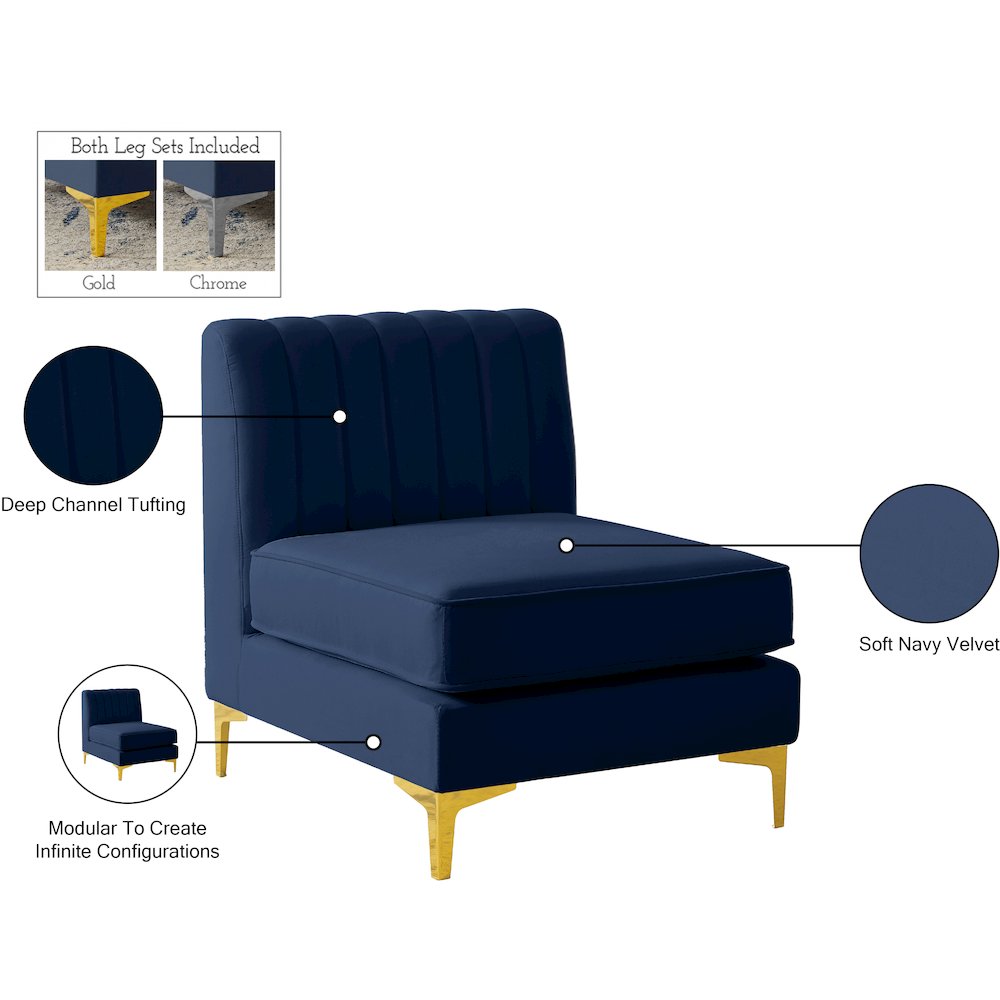 Alina Navy Velvet Armless Chair