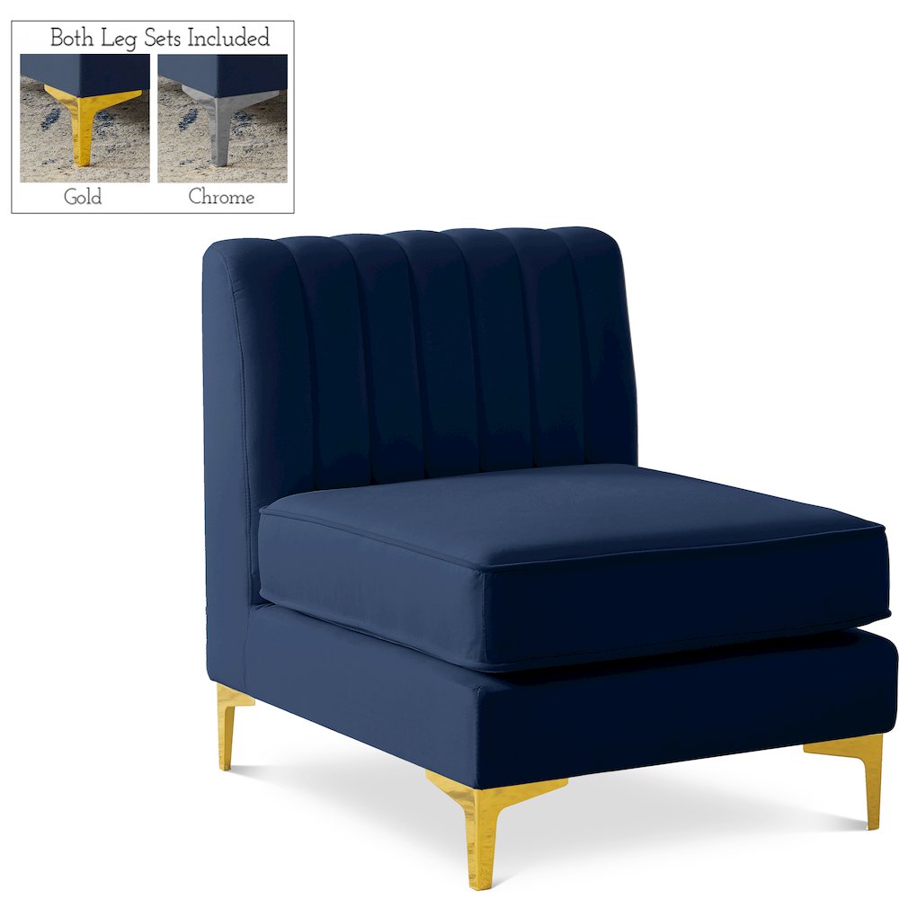 Alina Navy Velvet Armless Chair