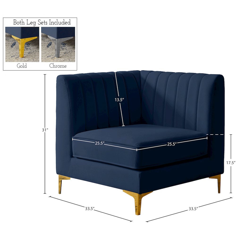 Alina Navy Velvet Corner Chair