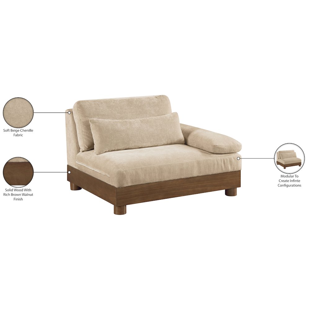 Turin Beige Chenille Fabric Upholstered Modular Right Arm Chair