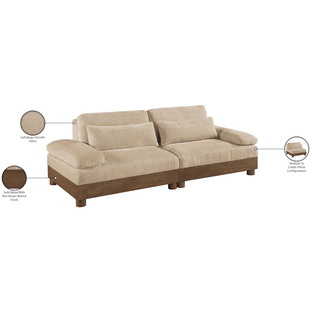 Turin 95.5" Beige Chenille Fabric Upholstered 2pc. Modular Loveseat