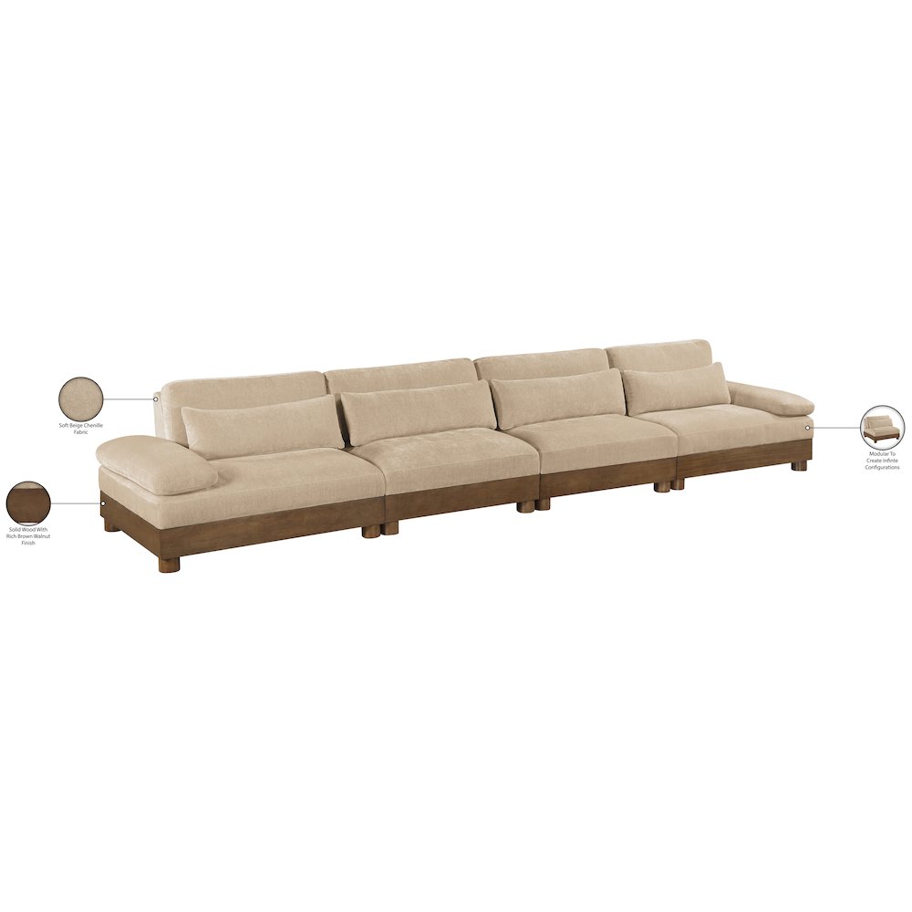 Turin 175.5" Beige Chenille Fabric Upholstered 4pc. Modular Sofa