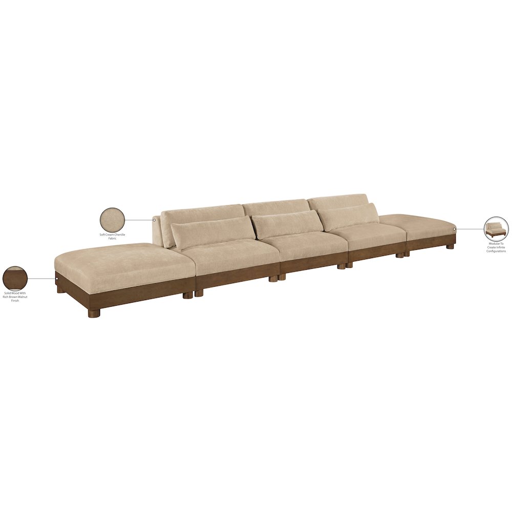 Turin 200" Beige Chenille Fabric Upholstered 5pc. Modular Sofa
