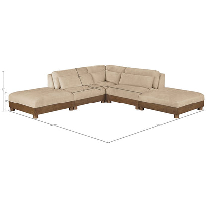 Turin 120" Beige Chenille Fabric Upholstered 5pc. Modular Sectional