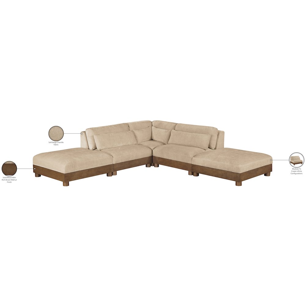 Turin 120" Beige Chenille Fabric Upholstered 5pc. Modular Sectional