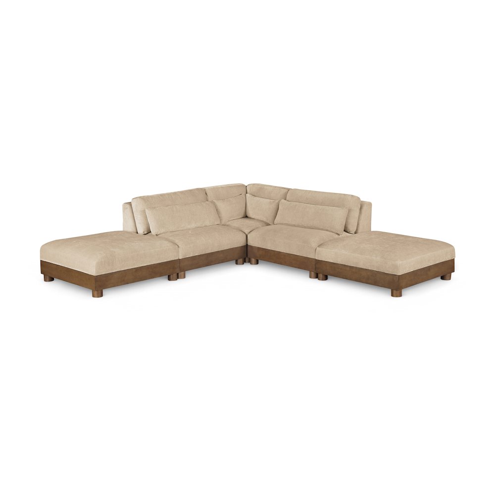 Turin 120" Beige Chenille Fabric Upholstered 5pc. Modular Sectional